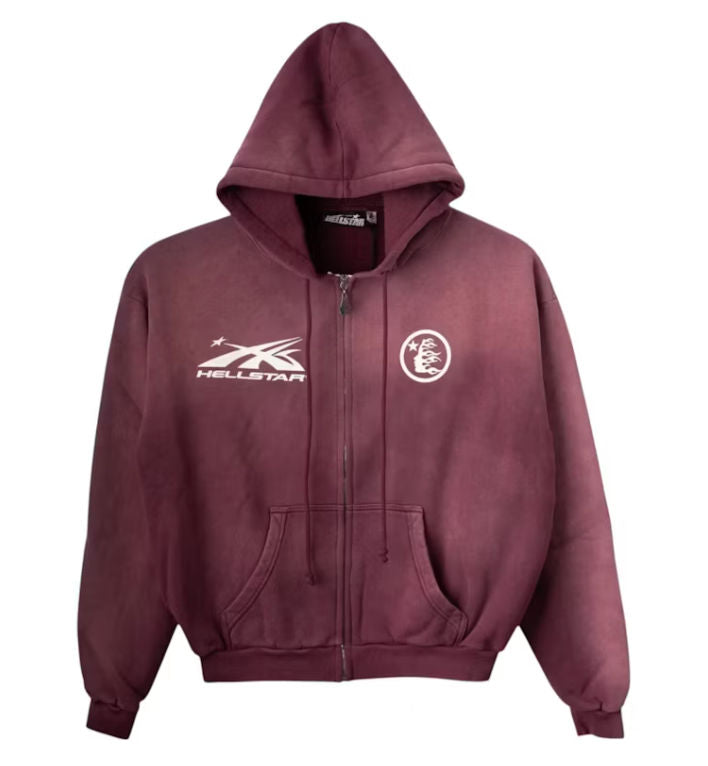 Hellstar Logo Zip Up Hoodie Maroon