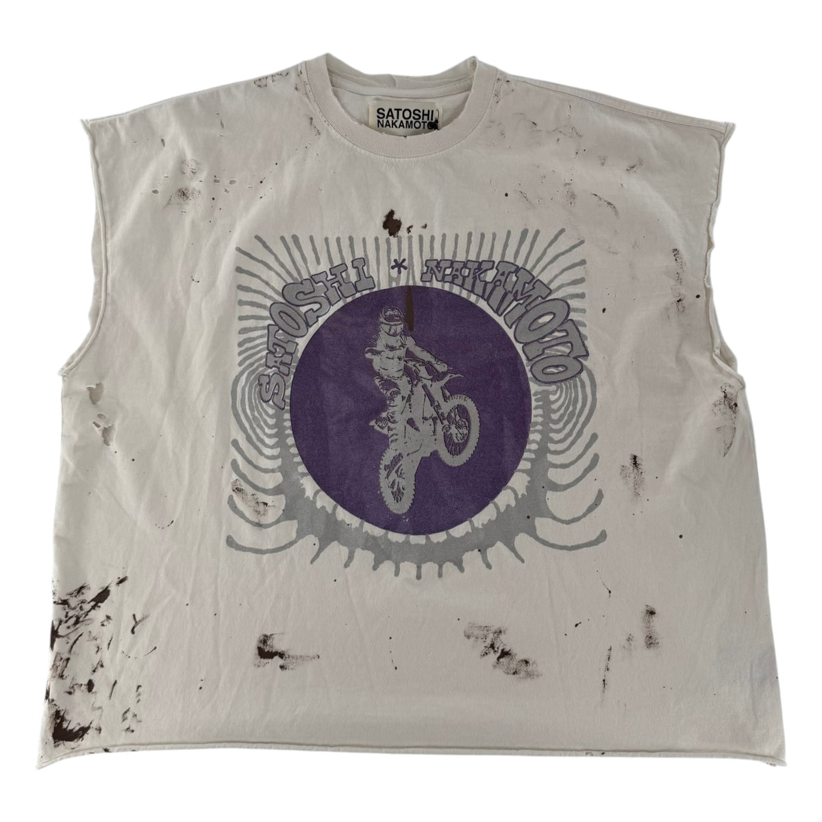 Satoshi Globe of Death Vintage Cutoff Tee White