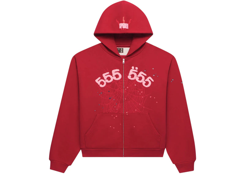 Sp5der Angel Number Zip Hoodie Merlot