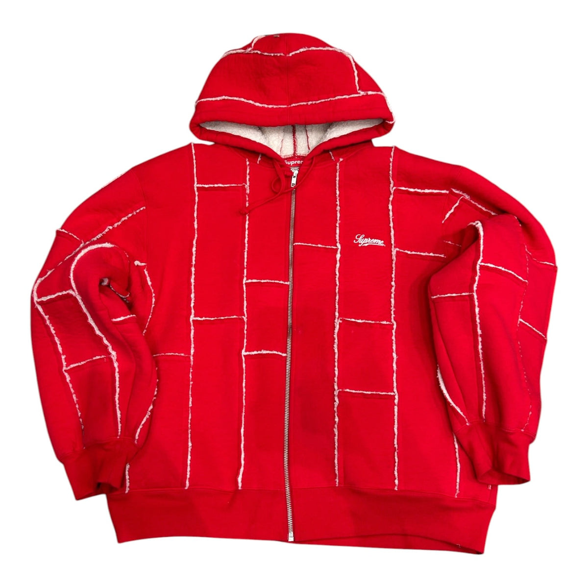 Supreme Faux Shearling Zip Up Hooded Sweatshirt Red