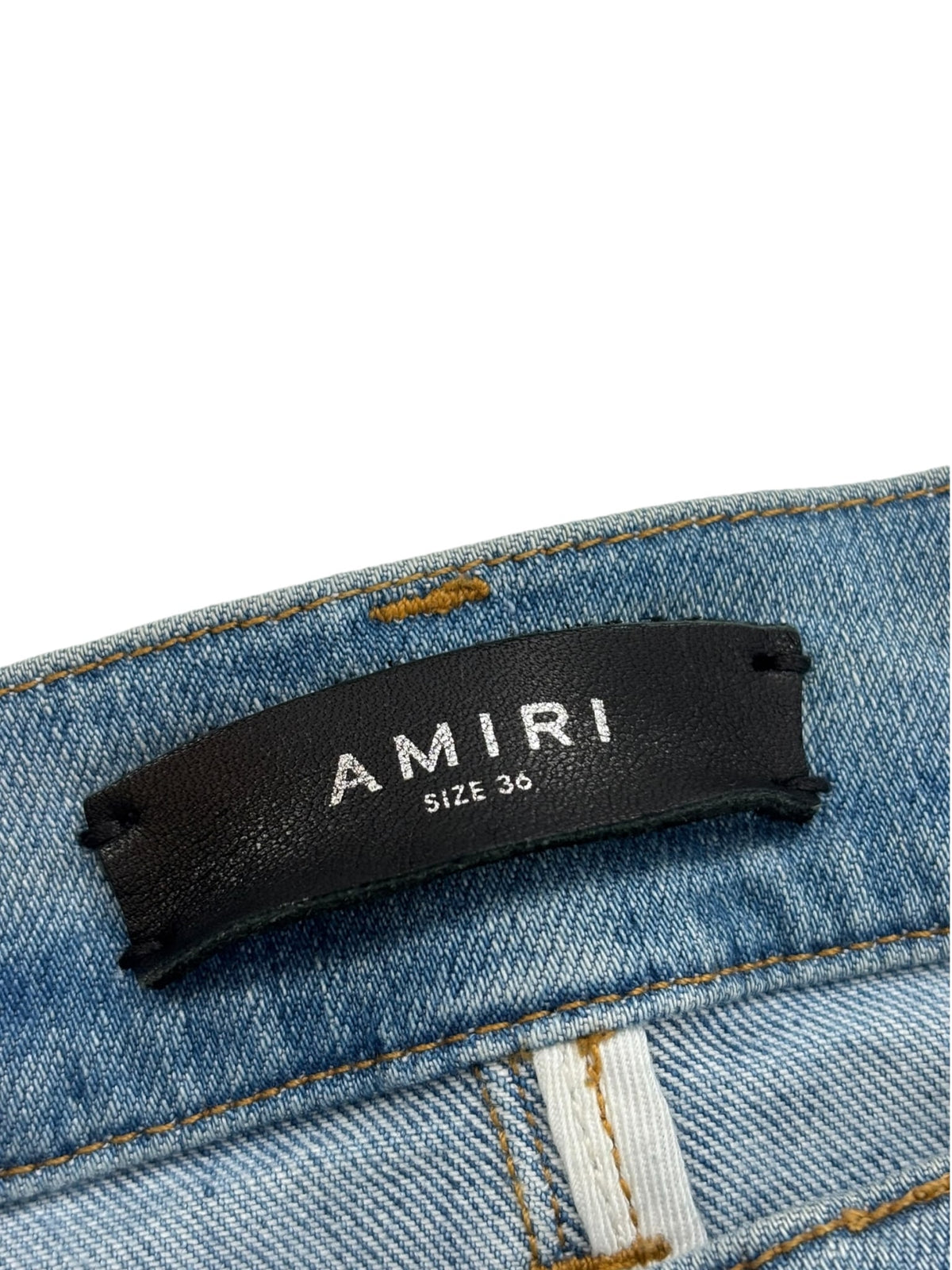 Amiri Logo Patch Distressed Denim Blue Teal
