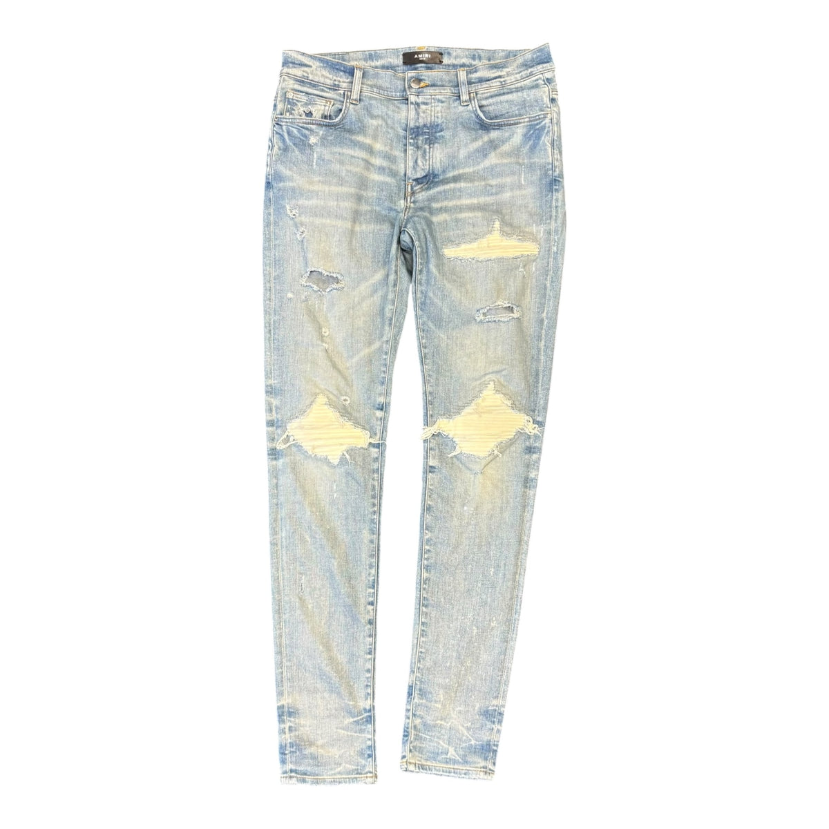 Amiri MX1 White Suede Patch Jeans Clay Indigo