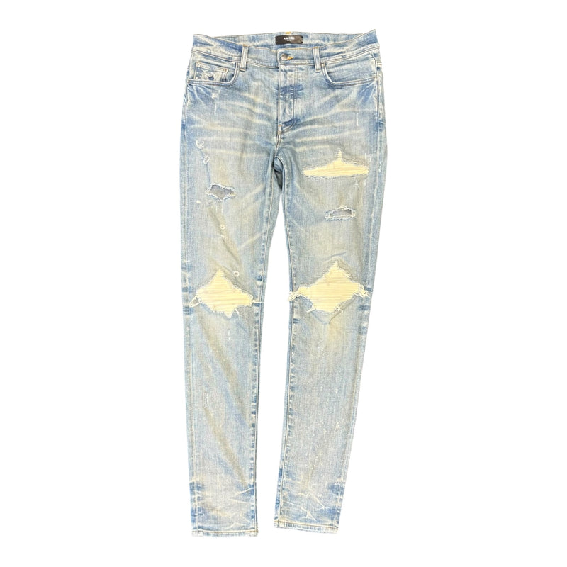 Amiri MX1 White Suede Patch Jeans Indigo