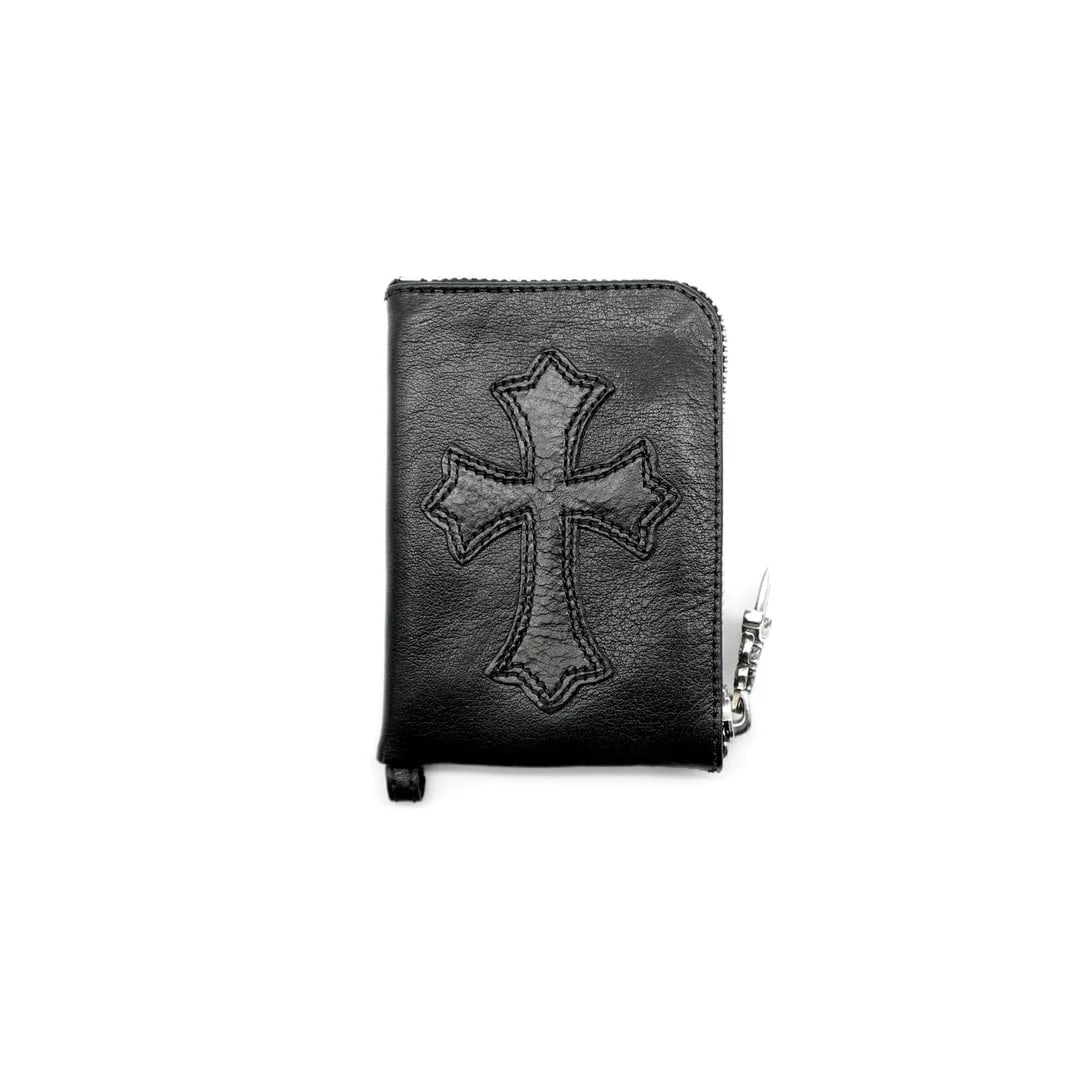 Chrome Hearts Leather Cross Patch Zipper Wallet Black
