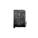 Chrome Hearts Leather Cross Patch Zipper Wallet Black