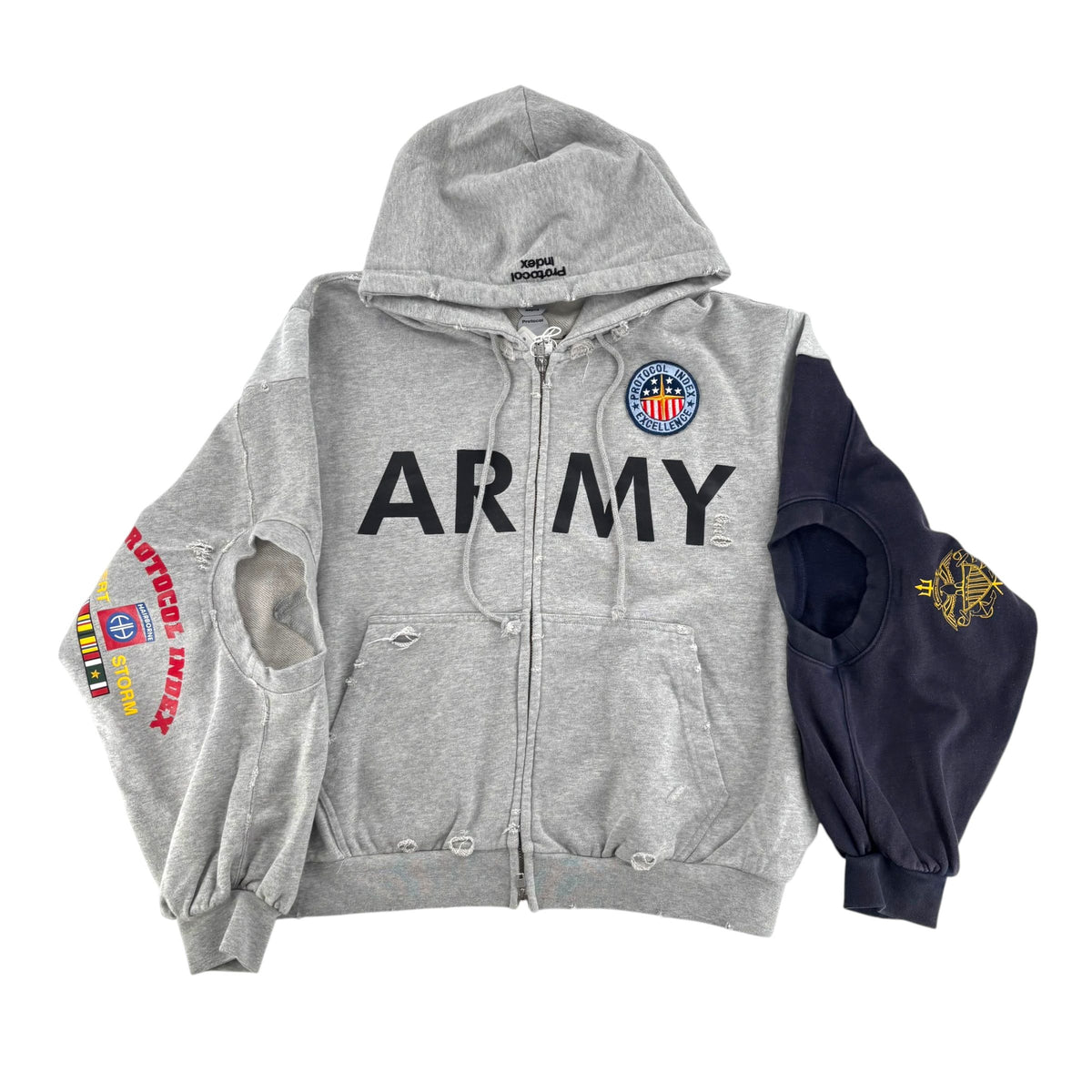 Protocol Reconstructed Sweatshirt Zip Hoodie Grey