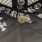 Chrome Hearts Cemetary Cross Leather Stitched Trucker Hat Black