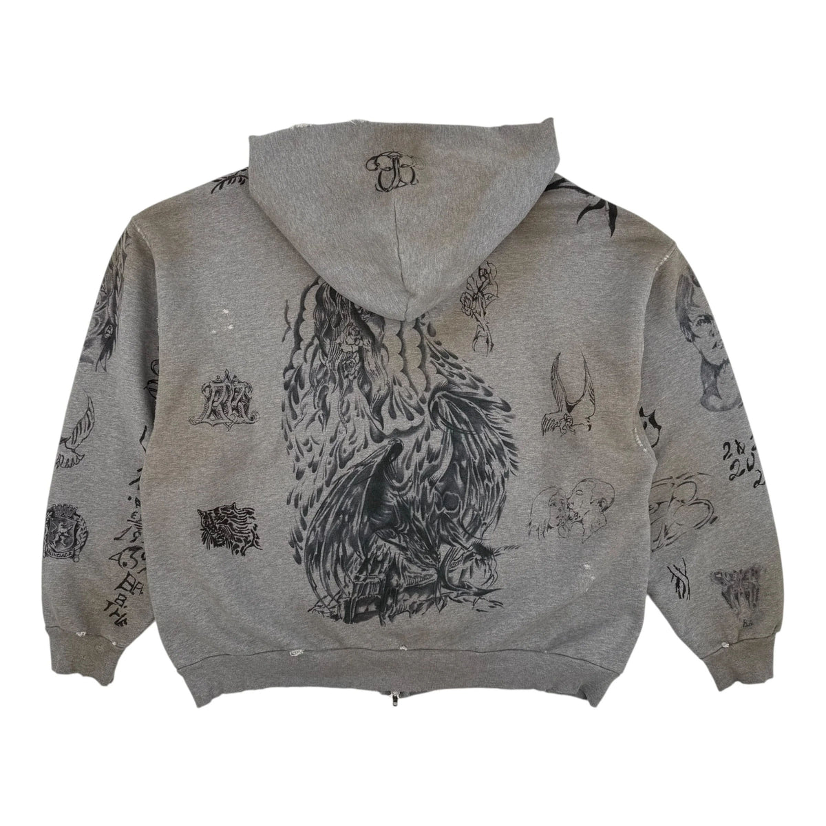 Balenciaga Tattoo Zip-Up Hoodie Grey