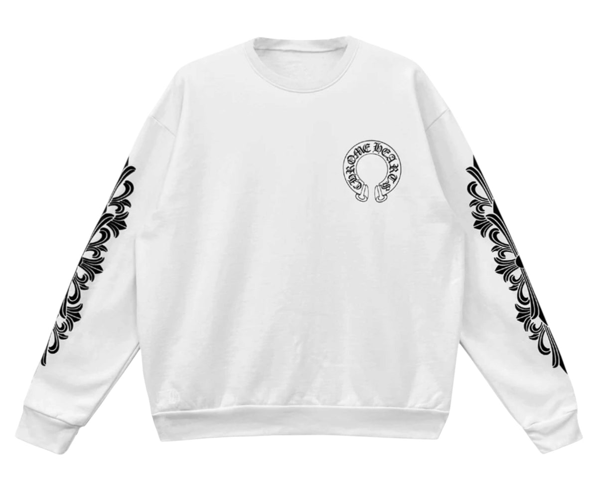Chrome Hearts Horseshoe Floral Sleeves Crewneck White