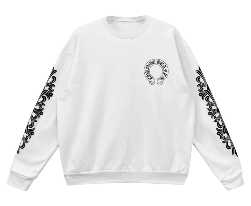 Chrome Hearts Horseshoe Floral Sleeves Crewneck White