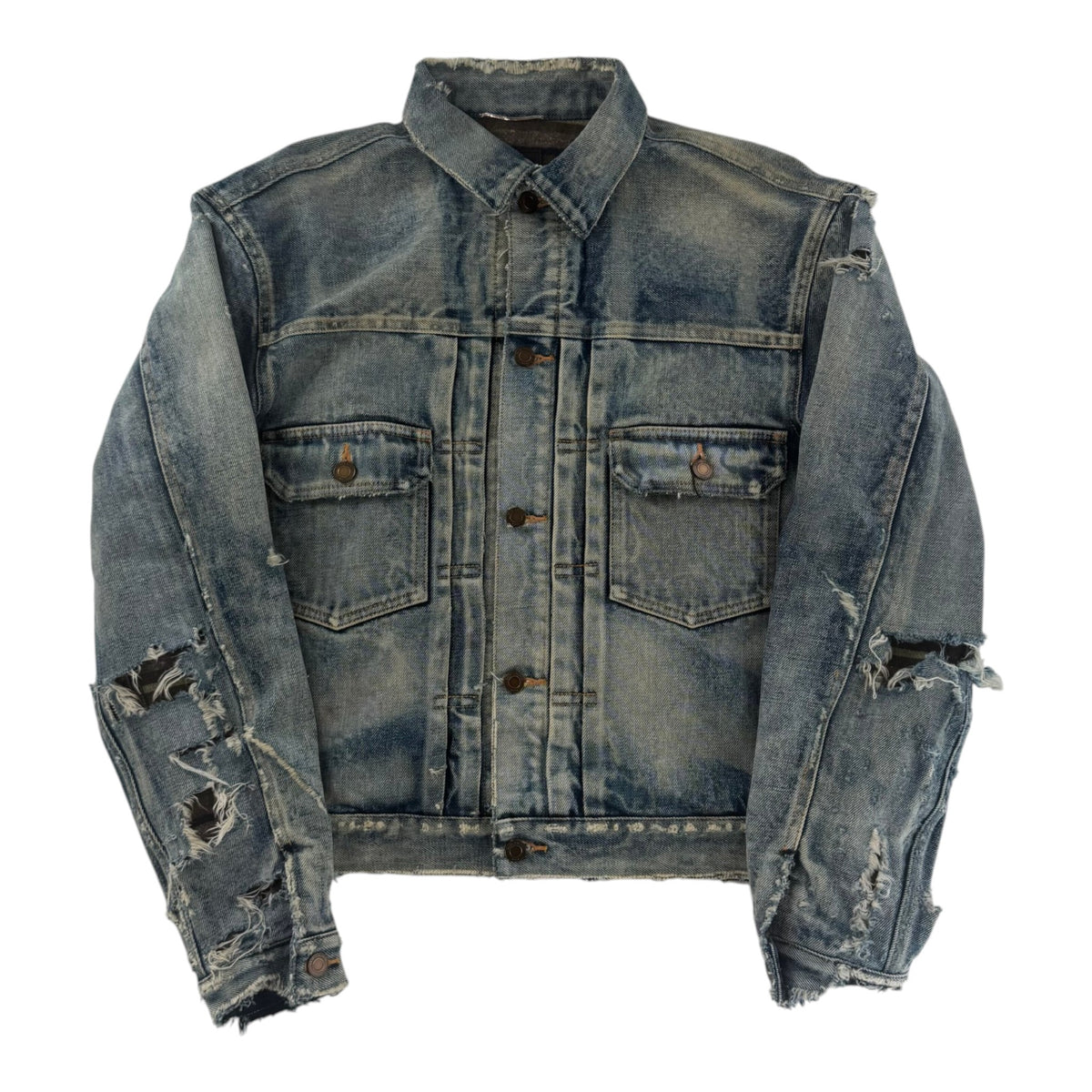 YSL Distressed Denim Jacket Light Wash