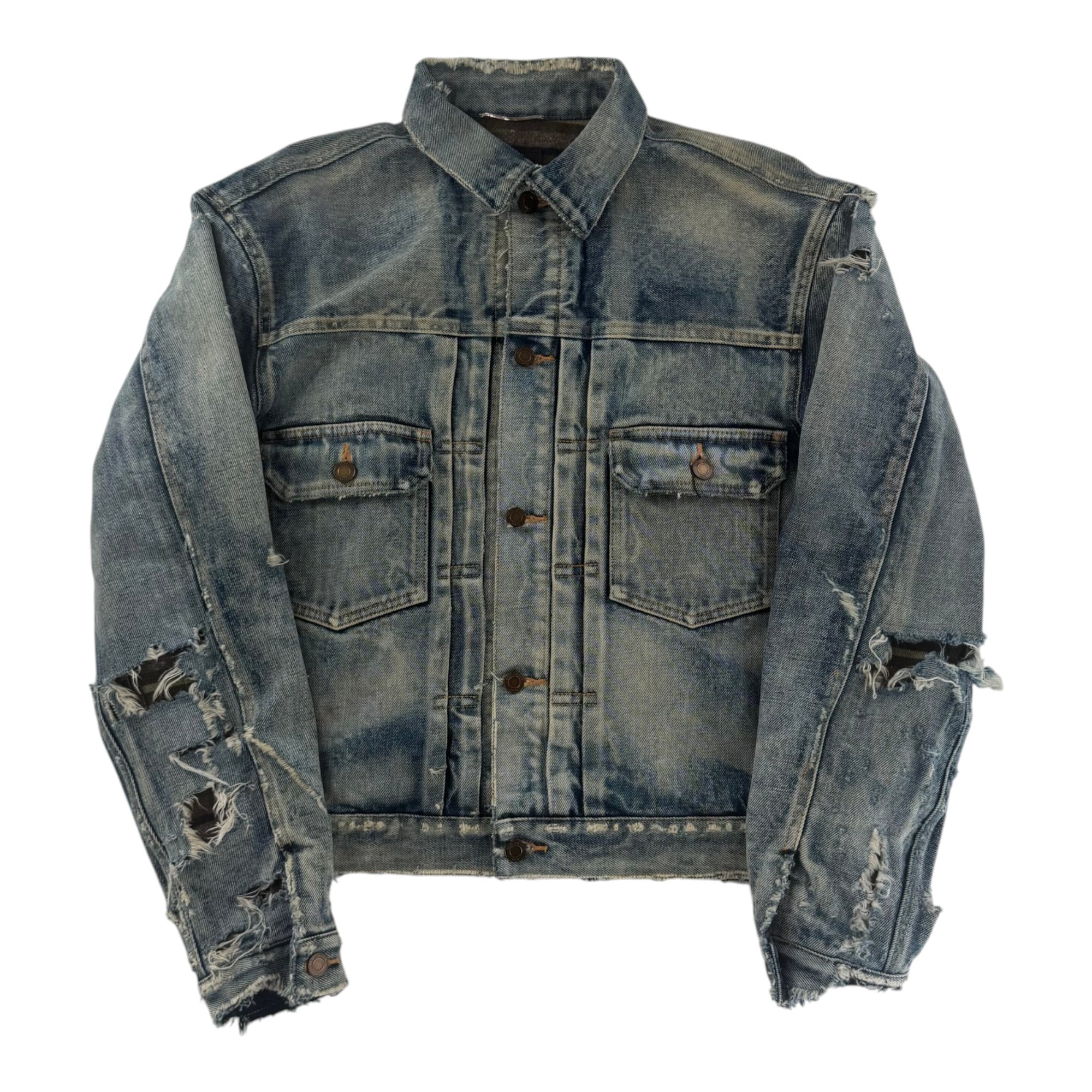 YSL Distressed Denim Jacket Light Wash