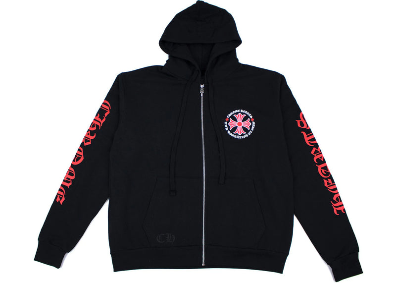 Chrome Hearts Made In Hollywood Plus Cross Zip Up Hoodie Black Red