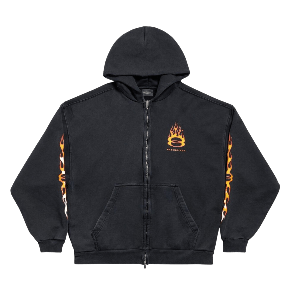 Balenciaga Burning Unity Zip-Up Hoodie Black