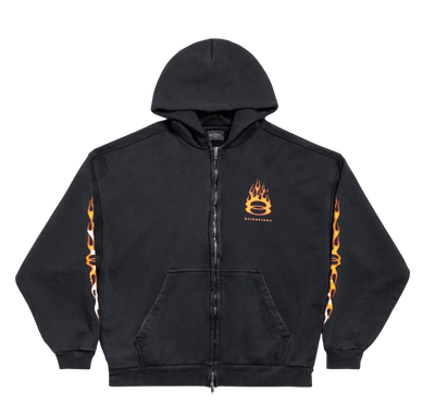 Balenciaga Burning Unity Zip-Up Hoodie Black