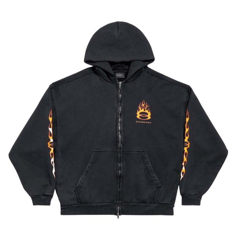 Balenciaga Burning Unity Zip-Up Hoodie Black