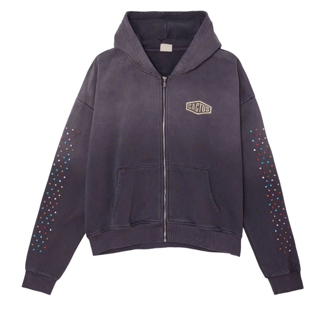 Cactus Valley Crystal Cactus Zip Hoodie Vintage Black