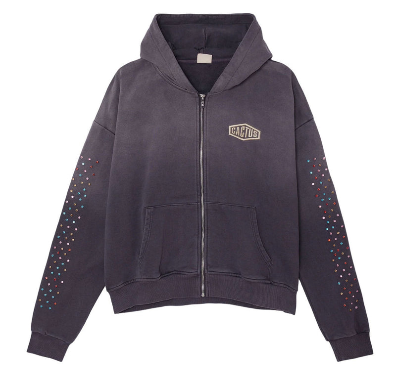Cactus Valley Crystal Cactus Zip Hoodie Vintage Black