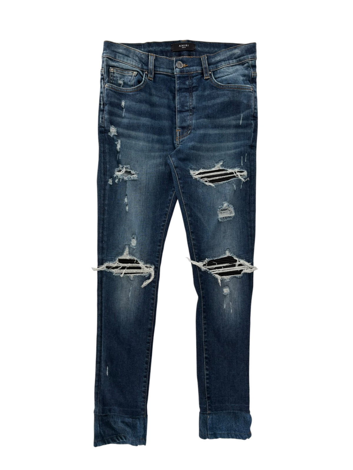 AMIRI Stonewashed Distressed Slim Cut Jeans Deep Classic Blue