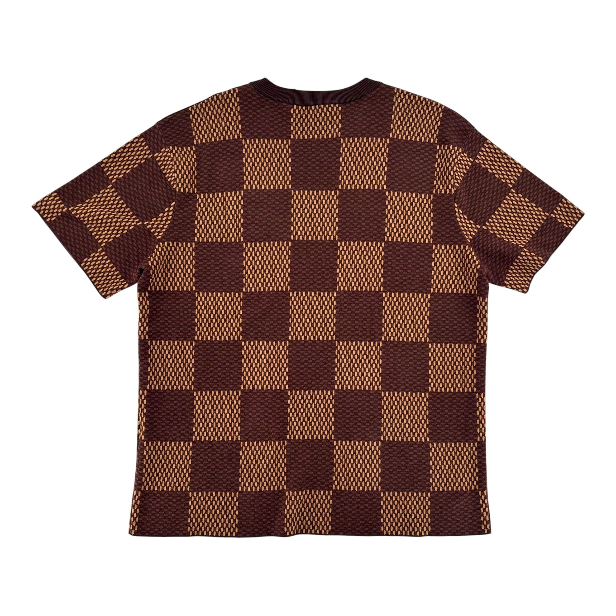 Louis Vuitton Short-Sleeved Cotton Damier Crewneck with Crystal LV Patch Sienna