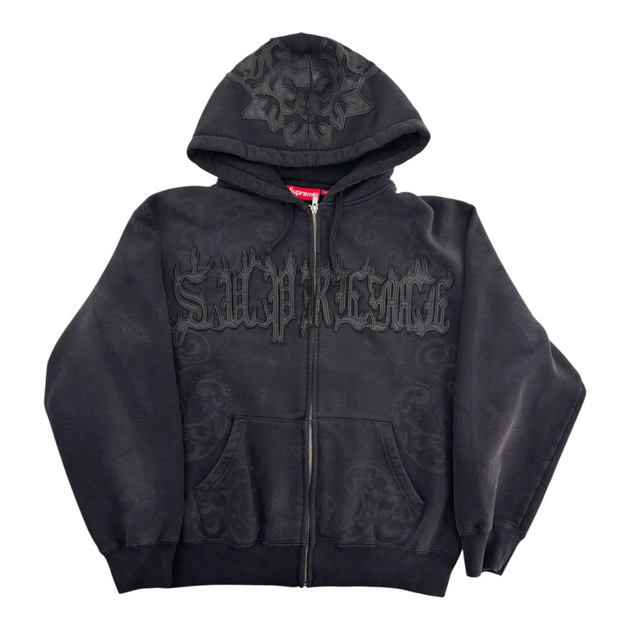 Supreme Leather Applique Zip Up Hooded Sweatshirt