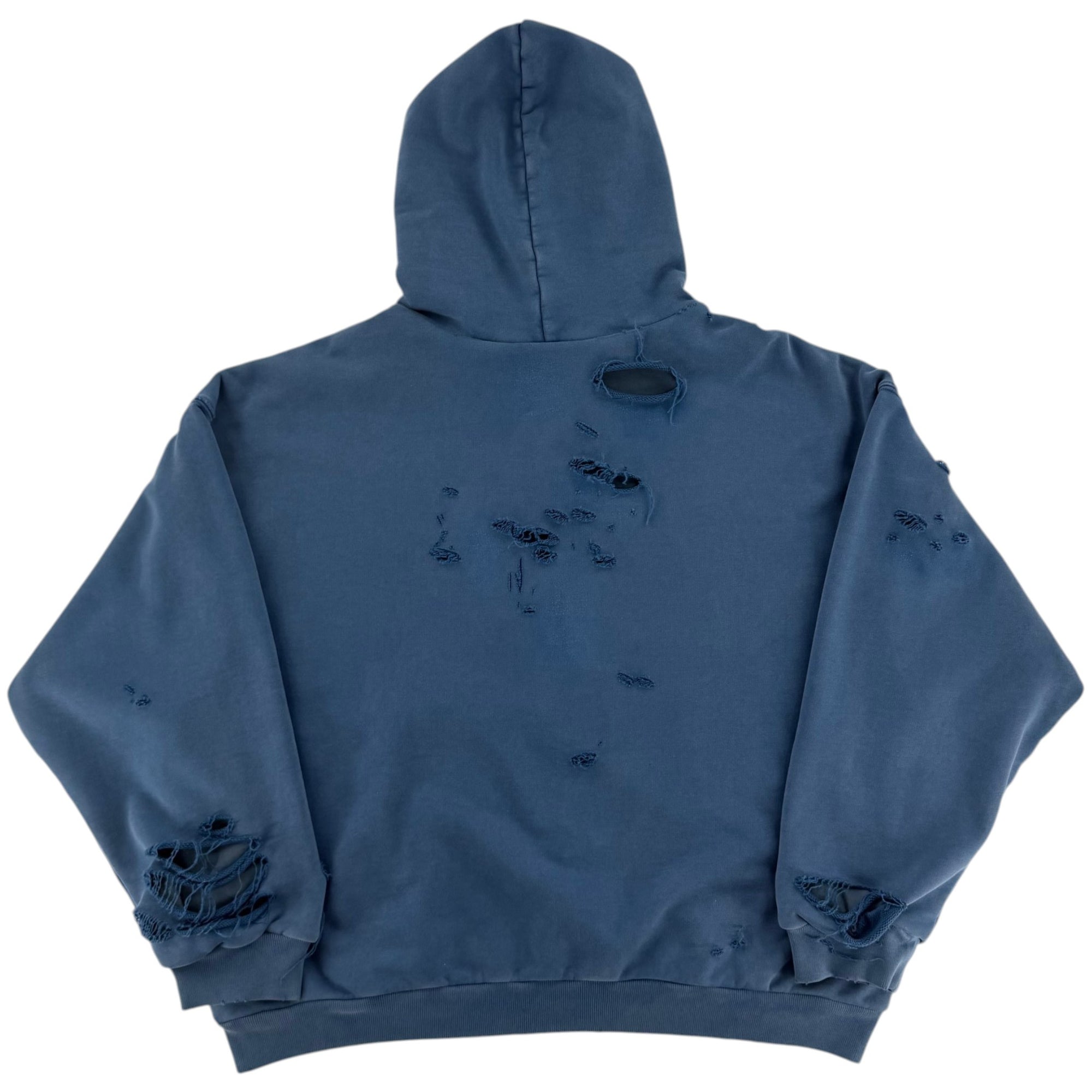 Balenciaga Distressed Logo Hoodie Blue
