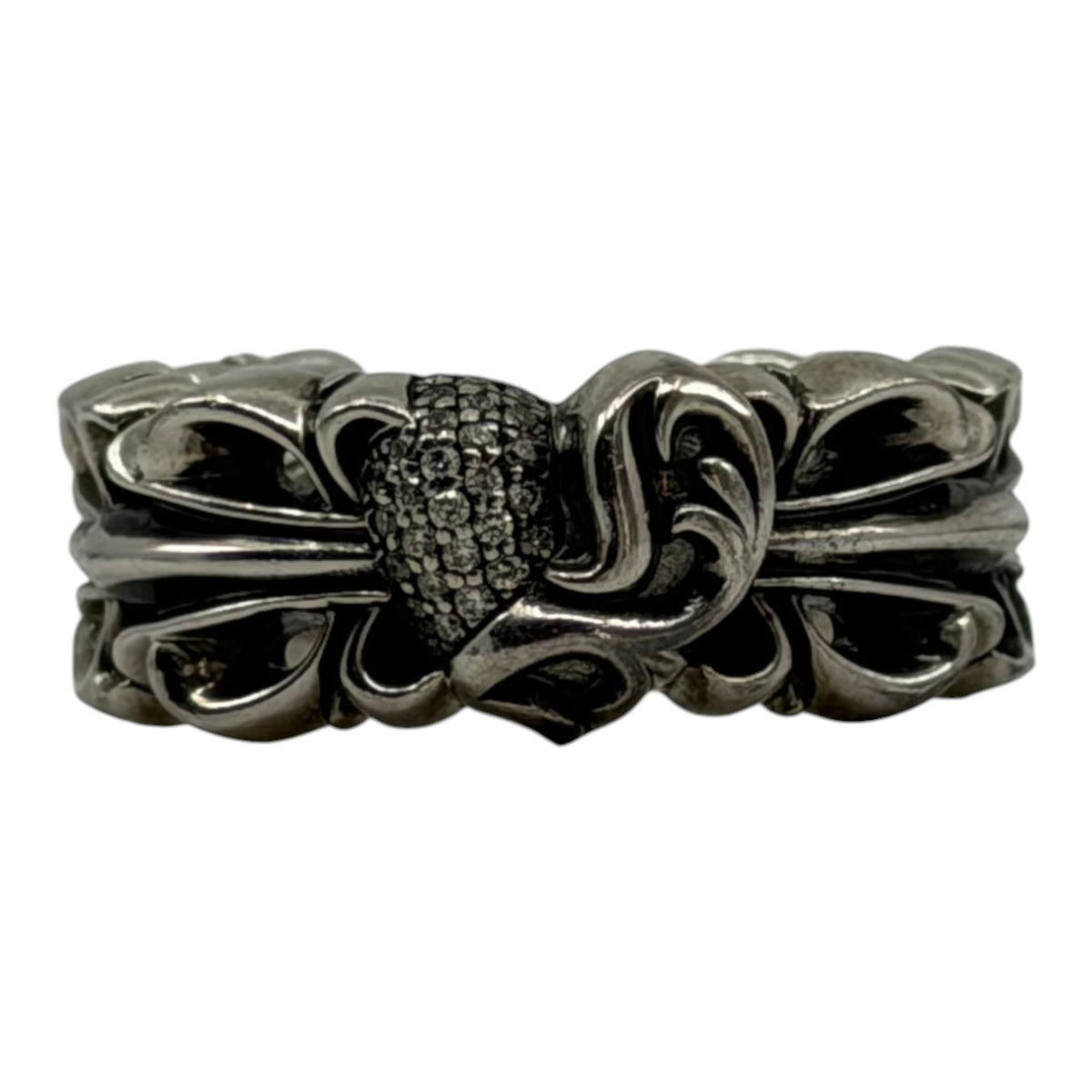 Chrome Hearts Diamond Floral Heart Ring Silver