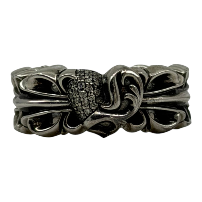 Chrome Hearts Diamond Floral Heart Ring Silver