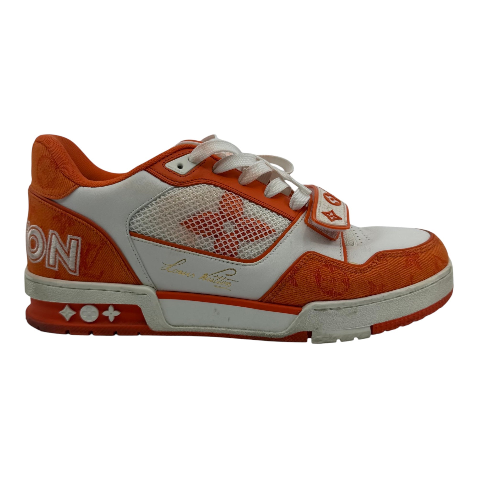 Louis Vuitton Trainer Low Velcro Strap Orange Monogram Denim