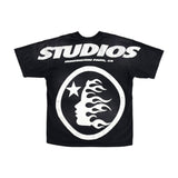 Hellstar Cartoon Logo Glitter Logo T-shirt Black
