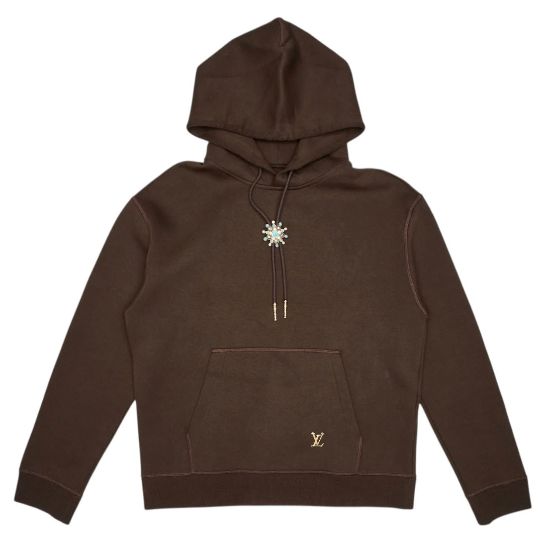Louis Vuitton Embellished Flower Logo Hooded Sweatshirt Brown