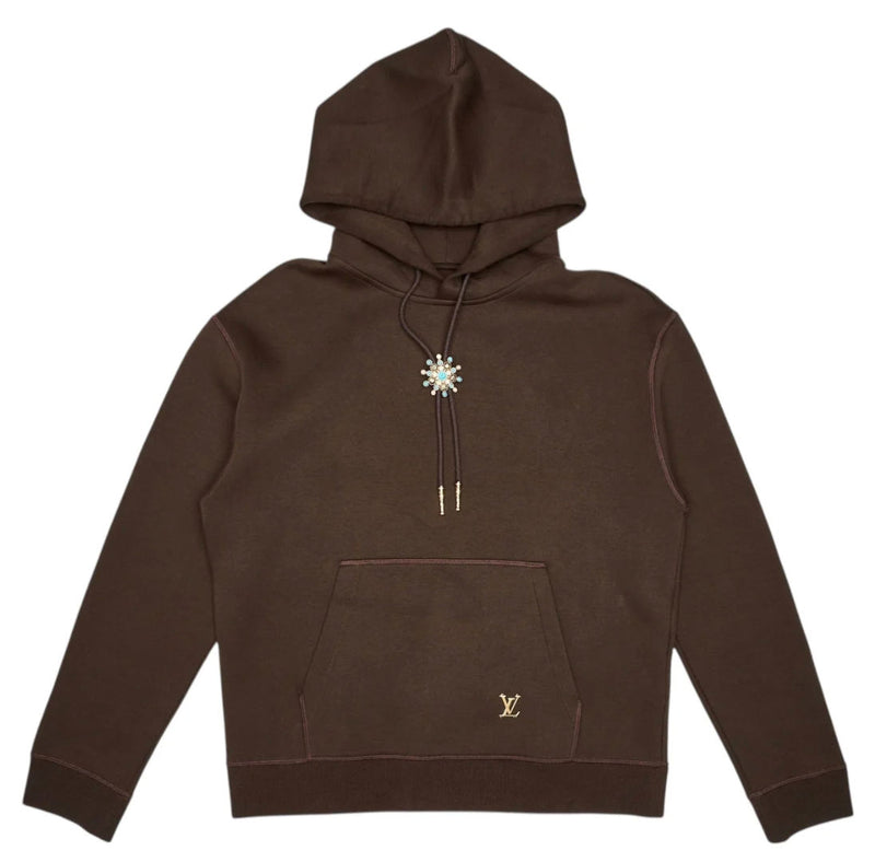 Louis Vuitton Embellished Flower Logo Hooded Sweatshirt Brown