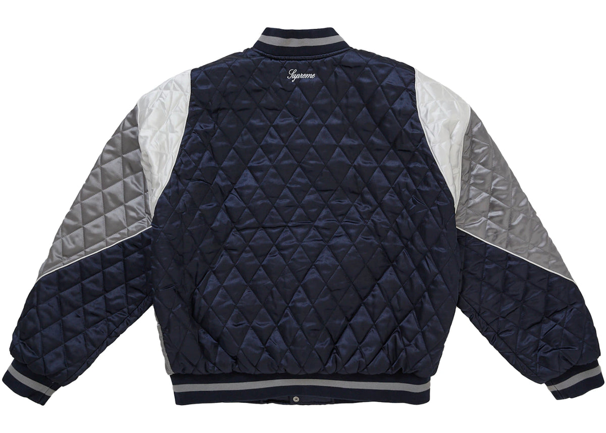Supreme Champion Quilted Satin Varsity Jacket Navy
