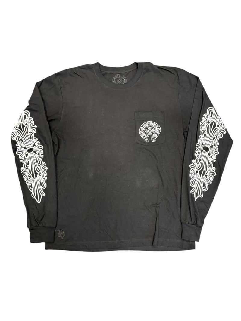 Chrome Hearts Horseshoe Floral Long-Sleeve Pocket Tee Black