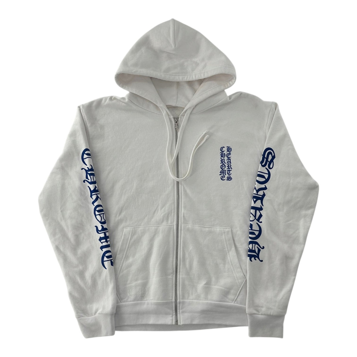 Chrome Hearts Vertical Logo Zip-Up Hoodie White Blue