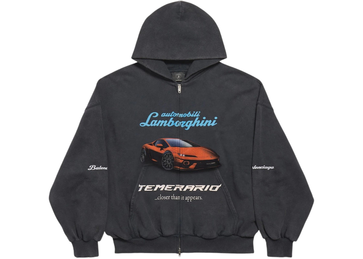 Balenciaga Automobil Lamborghini Zip-Up Small Fit Hoodie Faded