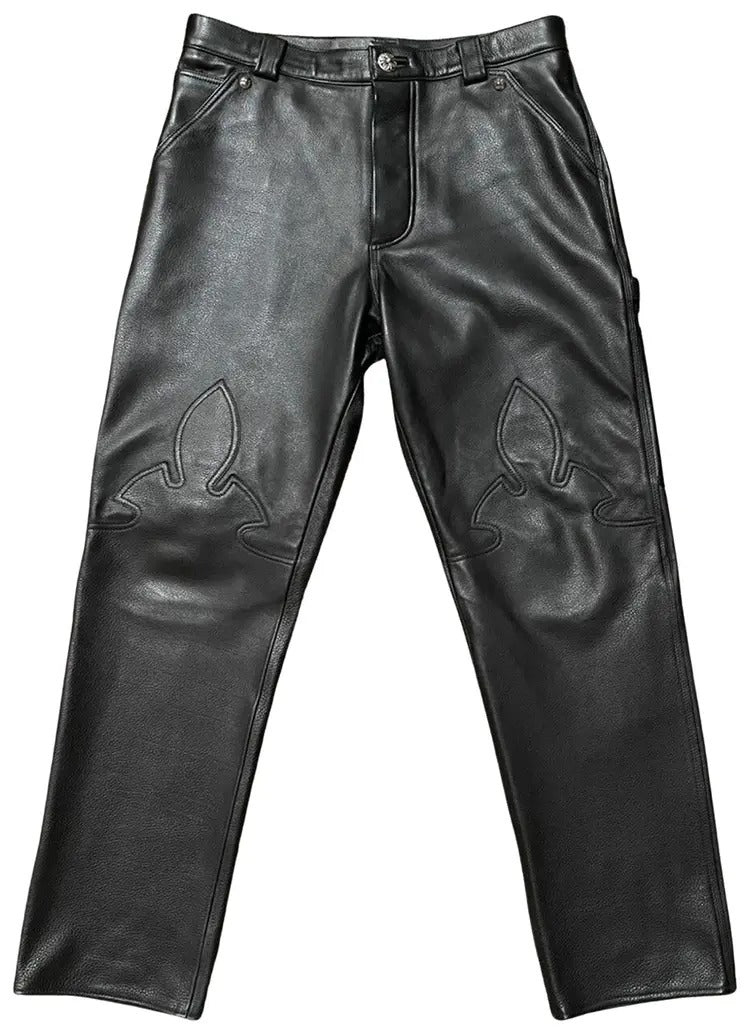 Chrome Hearts Fleur Knee Leather Carpenter Pants Black