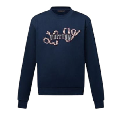 Louis Vuitton Embroidered Cotton Crew Neck Navy