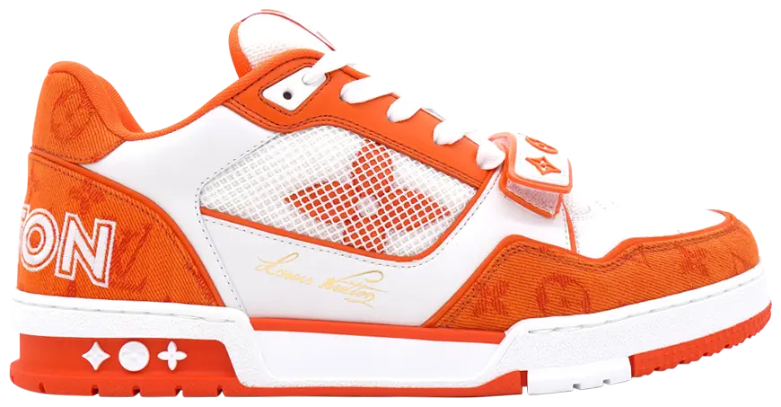 Louis Vuitton Trainer Low Velcro Strap Orange Monogram Denim