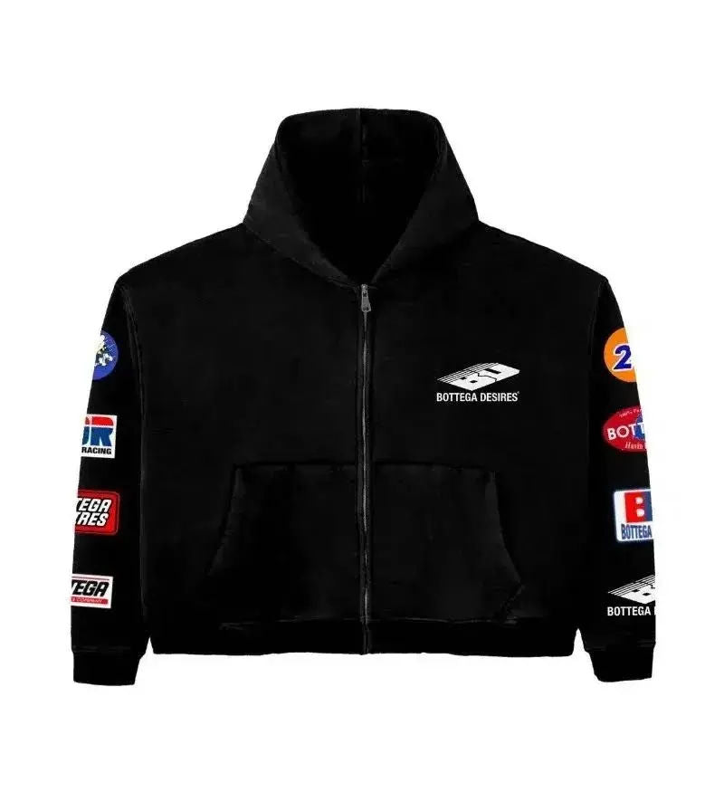 Bottega Desires Patch Zip-Up Hoodie Black