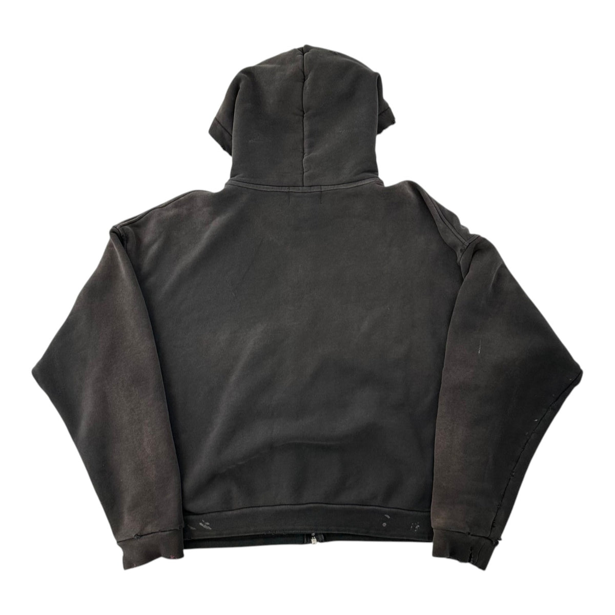 ERD Distressed Logo-Print Zip-Up Hoodie Dark Grey