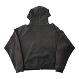 ERD Distressed Logo-Print Zip-Up Hoodie Dark Grey