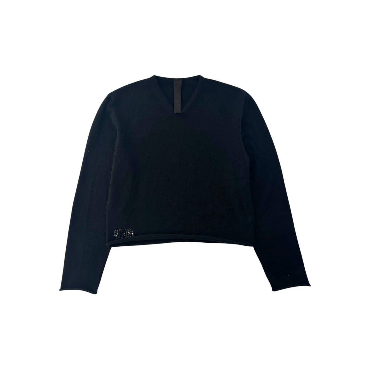 Chrome Hearts Rhinestone Hairy Cross Cashmere V-Neck Sweater Black