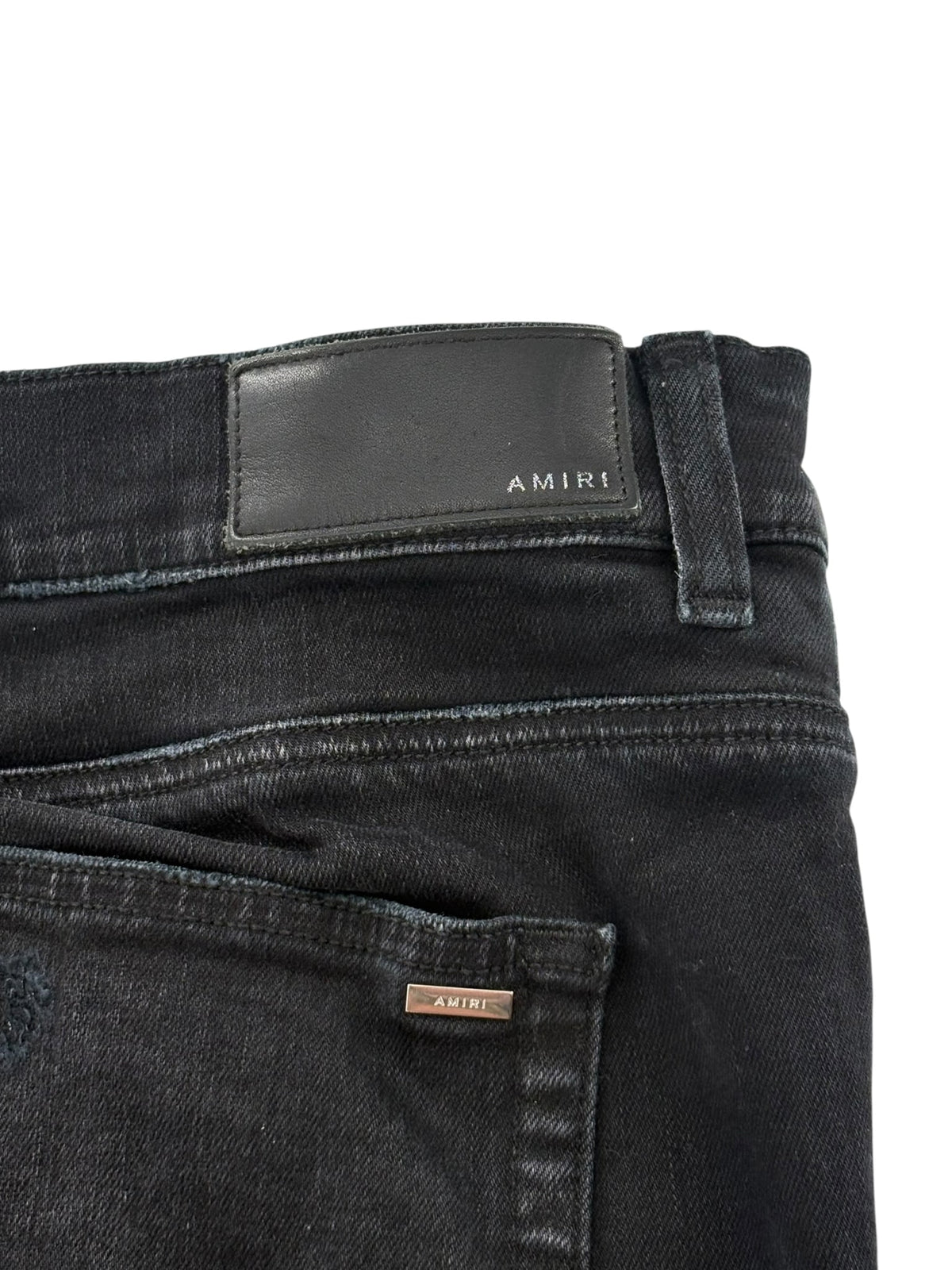 Amiri Logo Patch Distressed Denim Black Cream