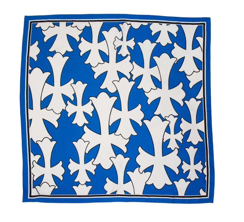 Chrome Hearts Cemetery Cross Silk Scarf Blue