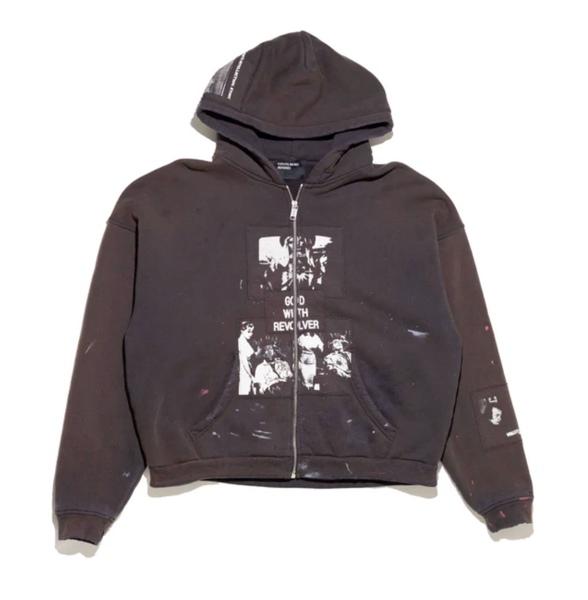 ERD GOD WITH REVOLVER ZIP HOODIE SUN FADED BLACK