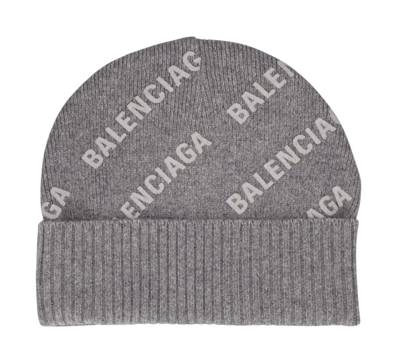 Balenciaga Allover Logo Beanie Grey