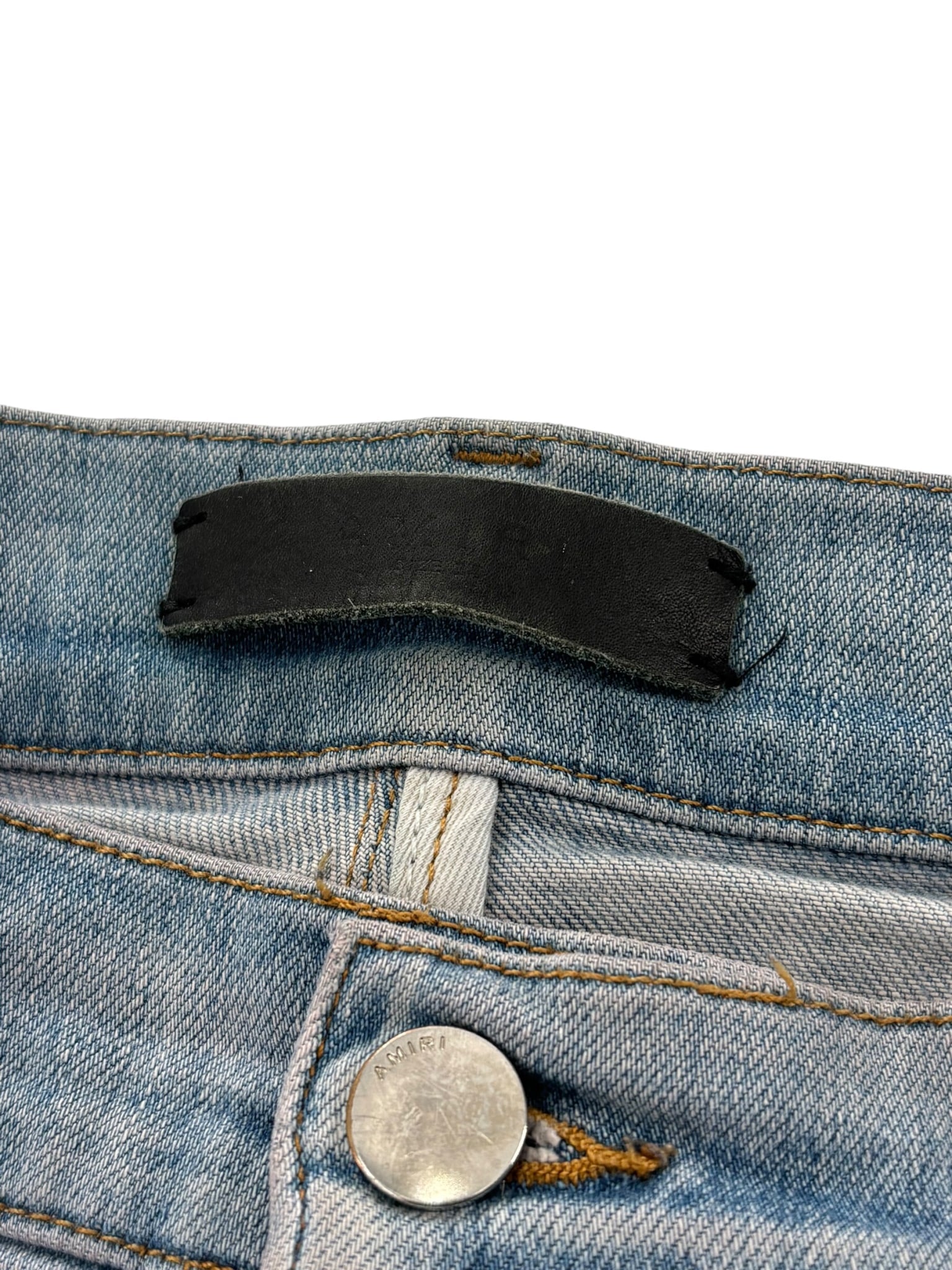 Amiri Mx1 Distressed Denim White Ribbed