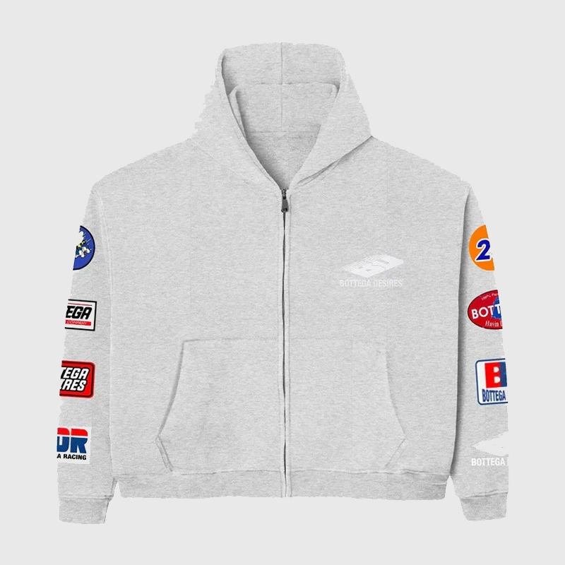 Bottega Desires Patch Zip-Up Hoodie Grey