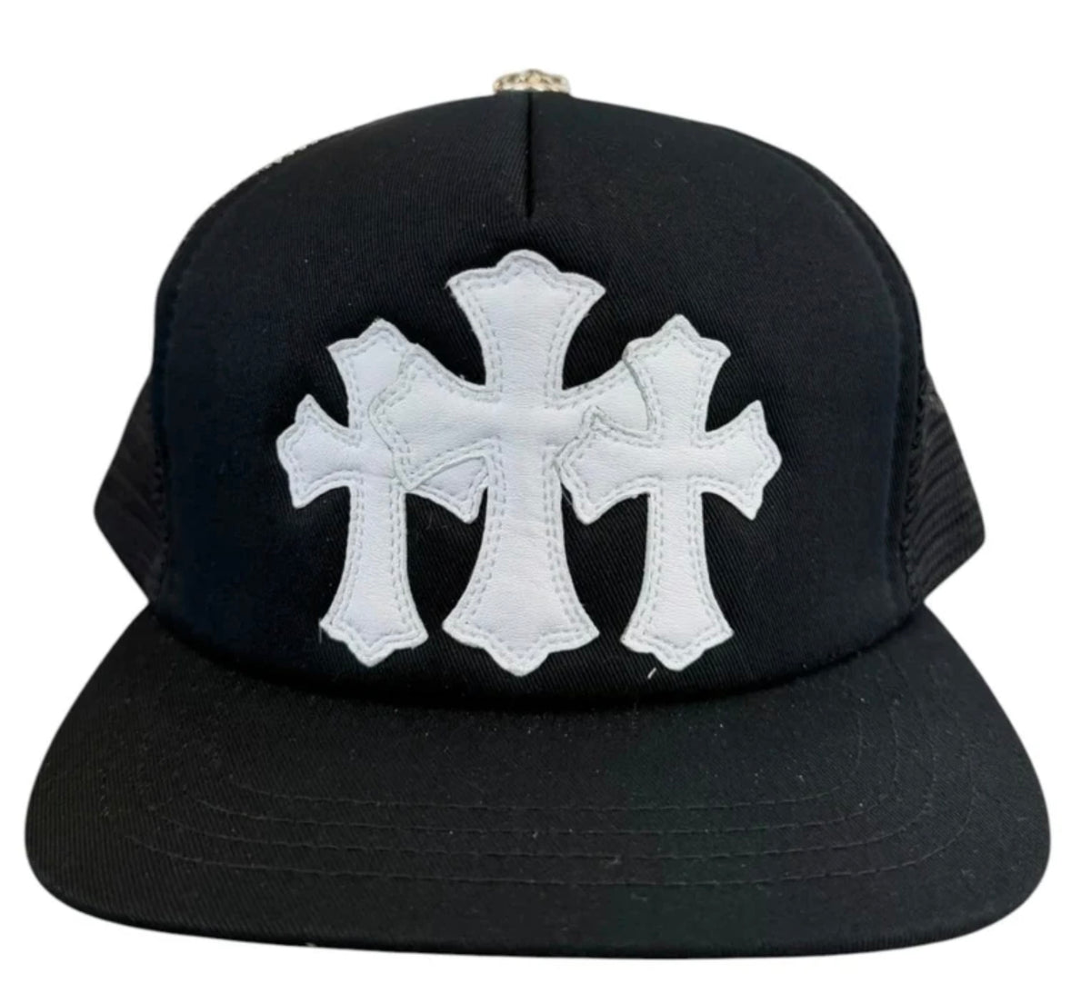Chrome Hearts White Cemetery Cross CH Trucker Hat Black